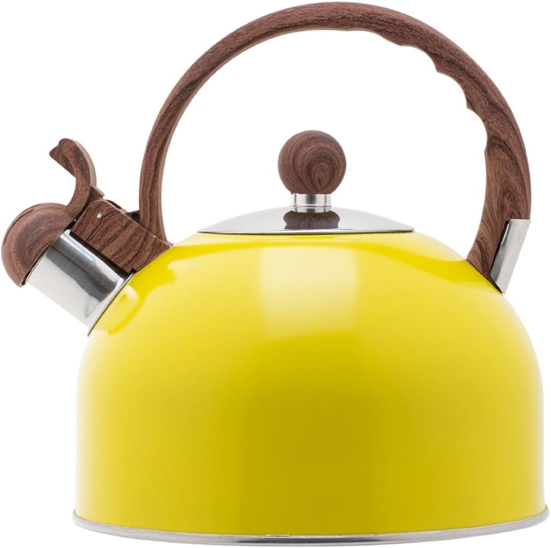 Stainless Steel Tea Kettle, 2.3 Quart Yellow Loud Whistling Tea Kettle, Teapot for Stove Top with Wood Pattern Handle, Water Teapot for Gas, Induction, Electric Stovetops (Yellow), 2.5L