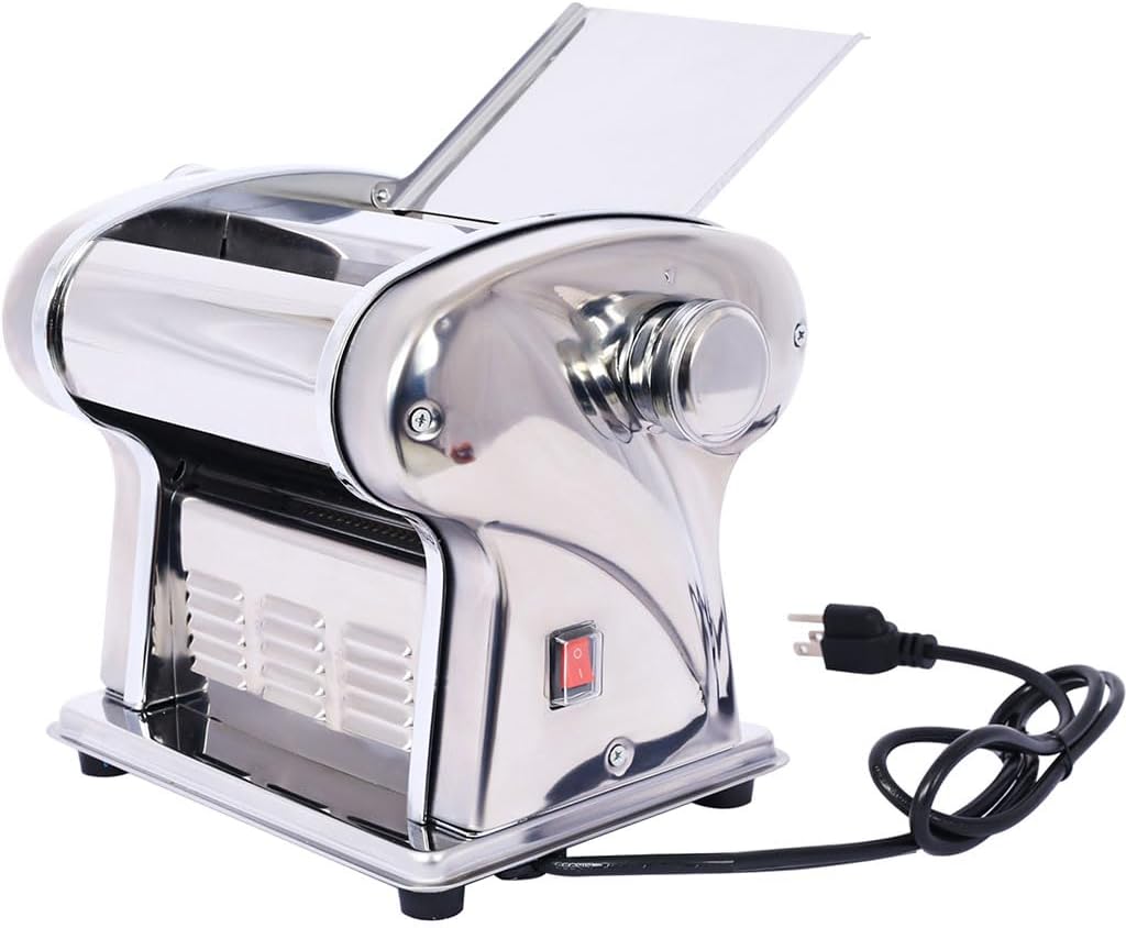 Electric Pasta Maker Machine – Stainless Steel Noodle Roller with Built-in 60W Motor, 8 Thickness Settings, 2.5mm Round Noodle Cutter, Quiet Operation, Durable Food-Grade Construction, Silver