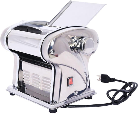 Electric Pasta Maker Machine – Stainless Steel Noodle Roller with Built-in 60W Motor, 8 Thickness Settings, 2.5mm Round Noodle Cutter, Quiet Operation, Durable Food-Grade Construction, Silver
