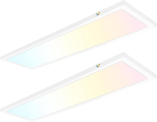 hykolity 1x4 FT LED Flat Panel Selectable CCT Flush Mount Light,4800lm,48W Dimmable Ultra Slim Edge-Lit Ceiling Light, 3000K\/4000K\/5000K Built-in Driver Surface Mount Lights for Kitchen Garage,2 Pack