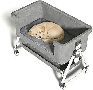 Bedside Dog Bed, Cosleeper Pet Dog Bed with Removable Washable Cushion Adjustable Height, Extension for Human Bed for Small & Medium Puppy & Cat