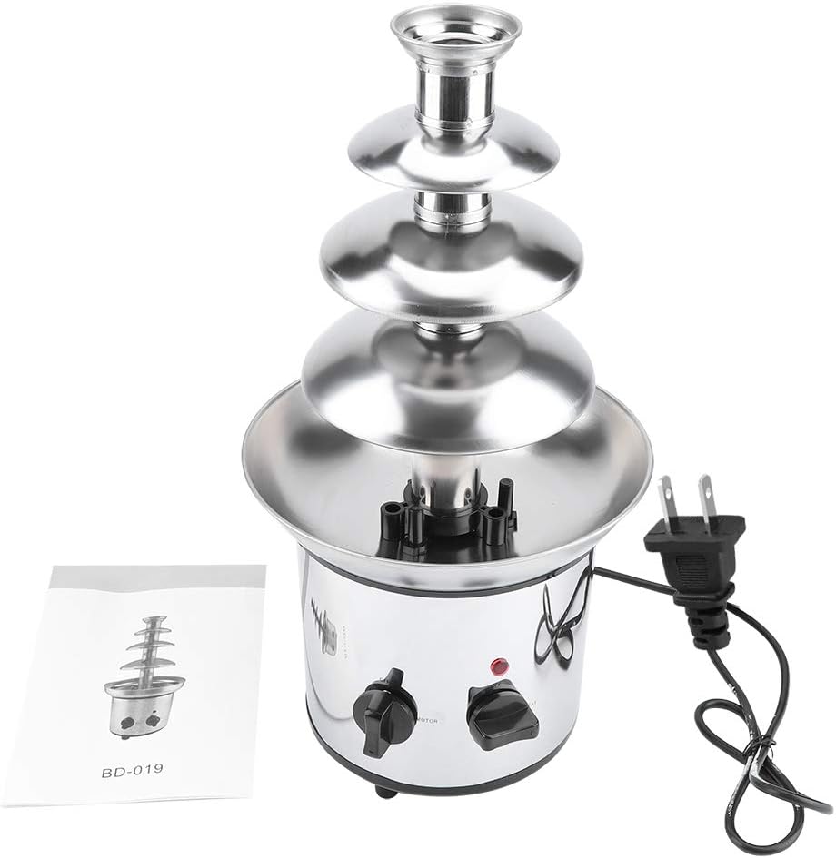 Chocolate Fondue Fountain,4 Tier Chocolate Fondue Fountain - Electric Stainless Dipping Warmer Machine - Melting, Warming, Keep Warm - for Chocolate, Candy, Butter, Cheese,