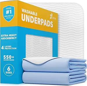 GREEN LIFESTYLE Washable Underpads - Large Bed Pads for use as Incontinence Bed Pads, Reusable Pet Pads, Great for Dogs, Cats, Bunny, Seniors Bed Pad (Pack of 10 - 34x36), Blue