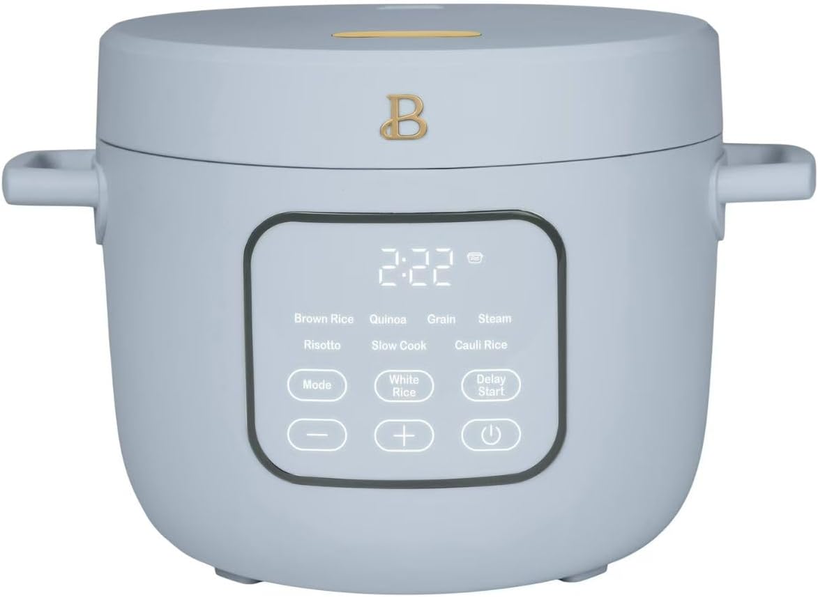 Beautiful 14-Cup Electric Rice & Grain Cooker, Ceramic Nonstick, 8 Presets, Slow Cook, Steamer Tray (Cornflower Blue)