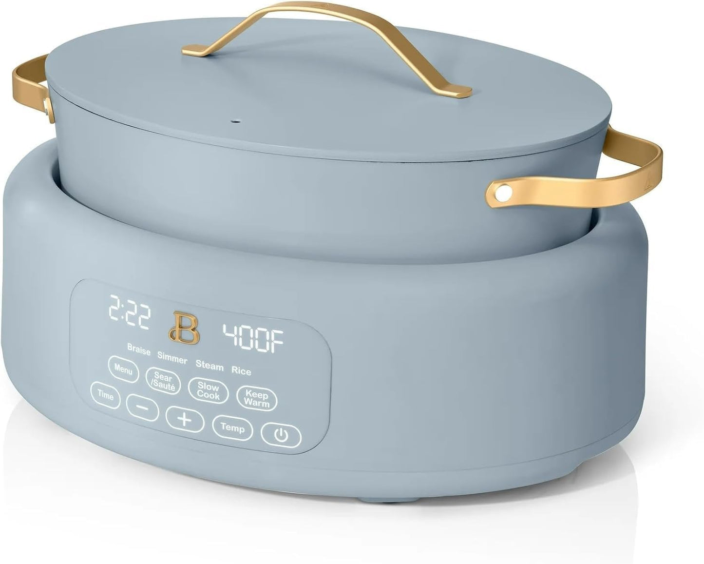 Beautiful 10-in-1 Electric Multi-Cooker by Drew Barrymore, 6-quart, digital display, 10 cooking functions, non-stick pot, easy one-touch control (CornFlower Blue)