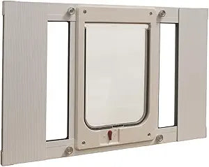 Ideal Pet Products Aluminum Sash Window Pet Door, Adjustable Width 23" to 28", Chubby Kat, 7.5" x 10.5" Flap Size, White