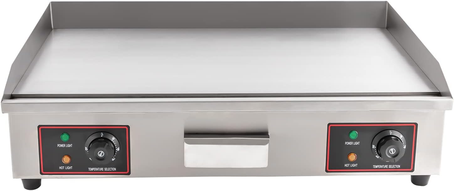 Commercial Electric Griddle, 3000W Stainless Steel Electric Griddle Countertop Flat Top Griddle with Adjustable Temperature Control 122-572℉ and arge cooking plate for Canteens Restaurant