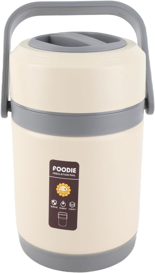 CHEOTIME Thermal Cooker, 2L Stainless Steel Portable Hot Pot, Electric Food Warmer with Multi Compartments for Office Lunch School Meals Travel Use (Off White)