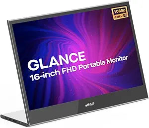 MP Mobile Pixels Portable Laptop Monitor, Glance Travel Monitor 16" 1080P FHD HDMI USB Type C Monitor, Built-in Dual Speakers, Tilt Adjustment & Non-Slip Mobile Monitor for PC, macOS, Windows, PS4/5