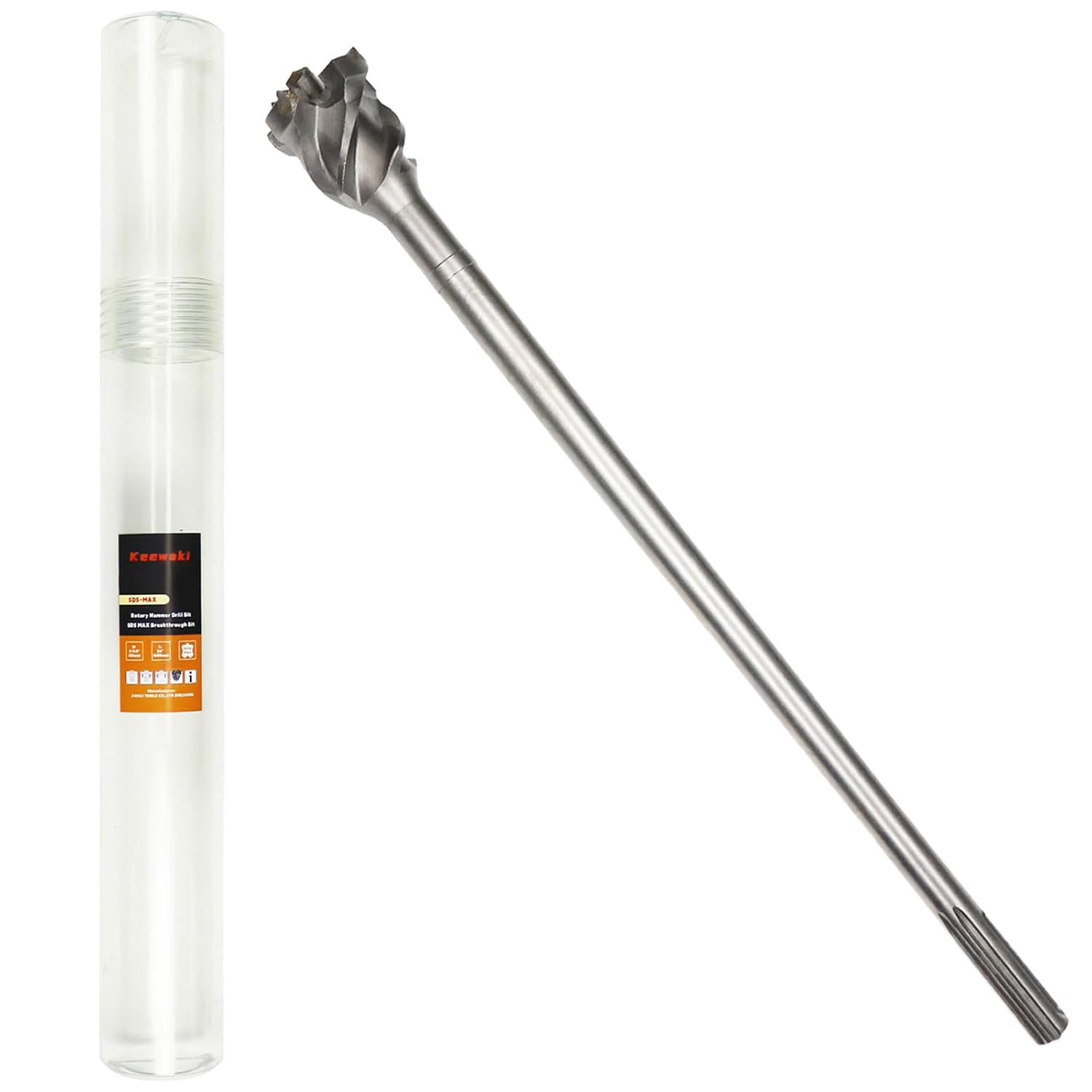 Keewaki Breakthrough Bit \u2013 SDS-max Thru-Hole Rotary Hammer Bit, 2-1\/8"x32", Heavy-Duty Concrete Core Bit for Masonry and Brick, Includes Storage Tube