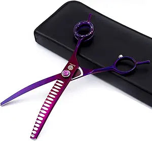 Purple Dragon 7.0" Purple Downward Curved Pet Grooming Curved Scissors/Chunker Shear with Adjustment Screw- Perfect for Professional Pet Groomer