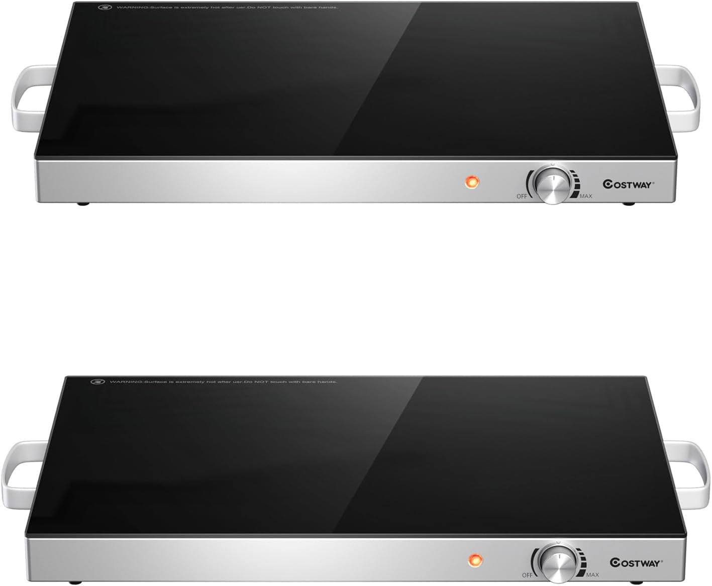 COSTWAY Electric Food Warming Tray, 25" x 15" Food Warmer for Parties with Adjustable Temperature Control, ETL Certified, Tempered Glass Surface, Electric Hot Plate for Buffets, Restaurants (2)