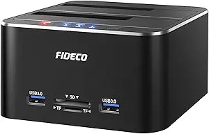 FIDECO Hard Drive Docking Station, USB 3.0 Aluminum Hard Drive Docking Stations 2.5"/3.5" SATA HDD SSD, TF Card Reader and SD Card Reader, Offline Clone Support