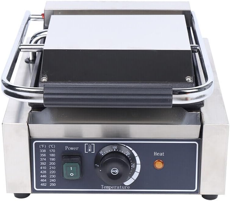 Commercial Sandwich Panini Press Grill,1800W Single Flat Plates Electric Stainless Steel Sandwich Maker, Temperature Control 122°F-572°F for Hamburgers Steaks Bacons