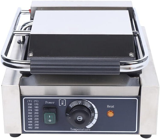 Commercial Sandwich Panini Press Grill,1800W Single Flat Plates Electric Stainless Steel Sandwich Maker, Temperature Control 122°F-572°F for Hamburgers Steaks Bacons