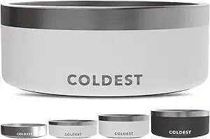 Coldest Dog Bowl - Anti Rust Metal, Non Slip, 3 Layers Insulated Stainless Steel Dog Bowls - Spill Proof & Heavy Duty - Water Bowl for Dogs, Cats & Pets, Dish Washer Safe (64 oz, Epic White)