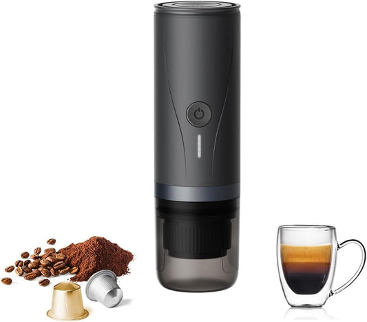 Portable Espresso Maker,Self-Heating Electric Mini Coffee Machine,Up to 20-Bar Pressure,Compatible with NS Capsules & Fine Grind,Coffee Maker for Outdoor Camping,Hiking,RV & Car, travel (Black)