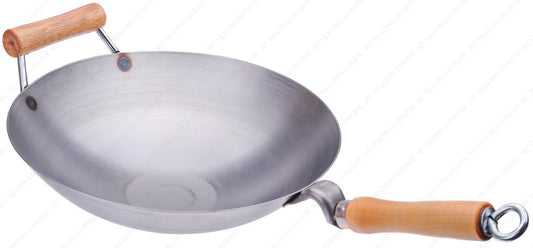 14 Inches Carbon Steel Wok with Helper Handle (Round Bottom), 14 Gauge Thickness, USA Made