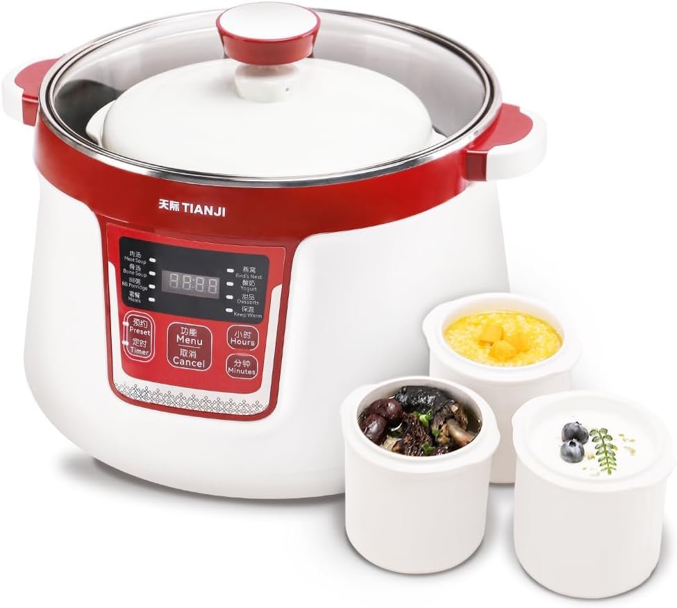 TIANJI Electric Stew Pot, Ceramic Pot for Soup, Desserts, Bird's Nest, Multiple ceramic liners, DGD32-32CG