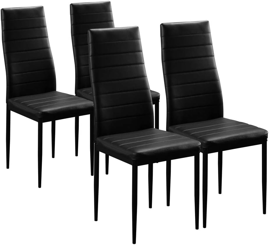 Karl home Dining Chairs Set of 4, PU Leather Balck Kitchen Chairs with Padded High Back & Foot Cap Protection for Dining Kitchen Living Room,300lbs Capacity,Space-Saving