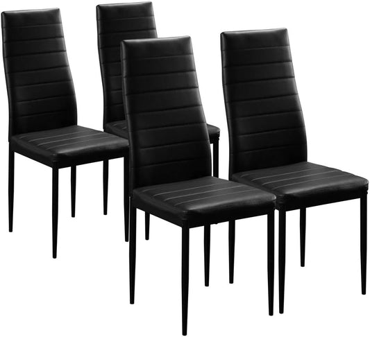 Karl home Dining Chairs Set of 4, PU Leather Balck Kitchen Chairs with Padded High Back & Foot Cap Protection for Dining Kitchen Living Room,300lbs Capacity,Space-Saving