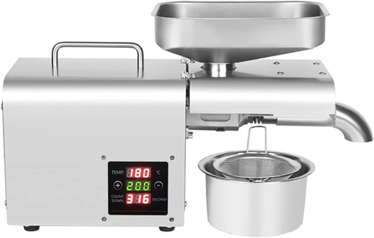 Oil Press Machine, Commercial Automatic Oil Press Machine, Electric Oil Extractor with Cleaning Brush, Stainless Steel Hot & Cold Oil Press for Tea Seed, Sesame
