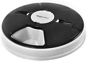 Amazon Basics Automatic Pet Feeder, Electronic Timed Dog and Cat Food Dispenser, 6 Portions, Plastic, Black, 12" X 12" X 2.3"