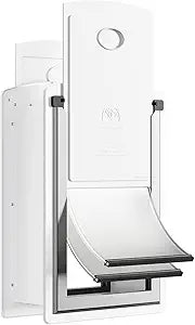 Cat Door for Wall, Energy Efficient Pet Door with Steel Frame, Telescoping Tunnel, Double Magnetic Flaps and Two Sliding Lock Panels, Easy to Install, Milky White, Small