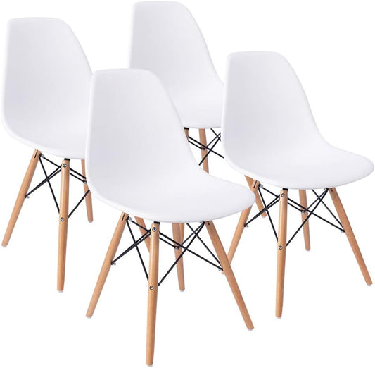 Furmax Modern Style Dining Chair Mid Century Modern DSW Chair, Shell Lounge Plastic Chair for Kitchen, Dining, Bedroom, Living Room Side Chairs Set of 4(White)