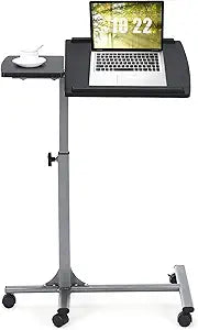COSTWAY Rolling Laptop Stand, Mobile Laptop Tray and Cart with 45 Â° Degree Swivel Tilting Tabletop, Height Adjustable Mobile Podium from 24.5'' to 36'', Overbed Computer Table for Sofa, Bed