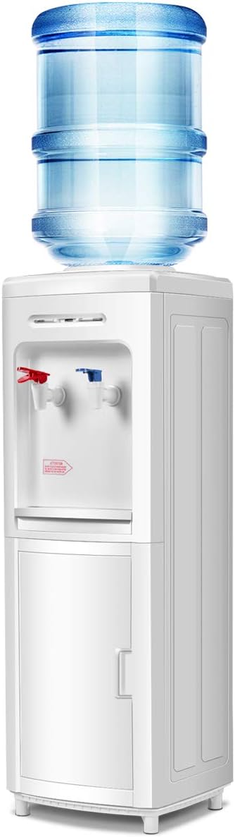 Giantex Top Loading Water Cooler Dispenser 5 Gallon Normal Temperature Water and Hot Bottle Load Electric Home with Storage Cabinet, White