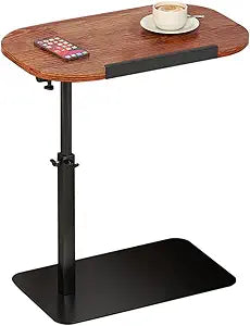 Side Table Sofa Tray for Couch, Minimalist Height Adjustable End Table, 360Â° Swivel Height Adjustable End for Small Spaces, Snack Side Table for Bed or Chair with Phone & Tablet Slot Natural