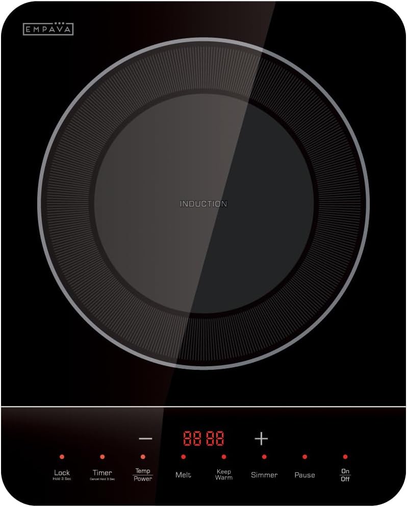 Empava Portable Induction Hot Plate Cooktop, Countertop Electric Stove with Single Burner, 3 Preset Modes, Shatterproof Glass Top, 110~120V Plug-In for Kitchen, RV, and Outdoor Camping