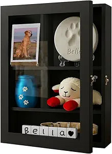Sofunii Pet Memorial Deep Shadow Box with Shelves,12 * 16 Inch Memory Display Case,Personalized Keepsake for Dog & Cat Lovers, Pet Remembrance Loss Sympathy Gift - Black