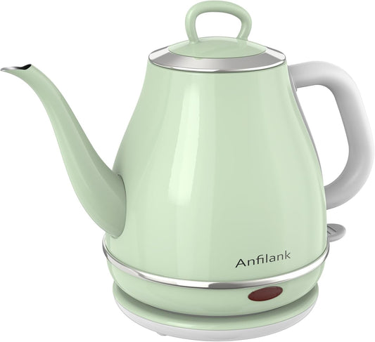 Anfilank Electric Gooseneck Kettle, 1L 1500WFast Boil, 100% Stainless Steel BPA Free Pour-Over Coffee & Tea Kettle,Water Boiler with Auto Shut & Boil-Dry Protectio,Green