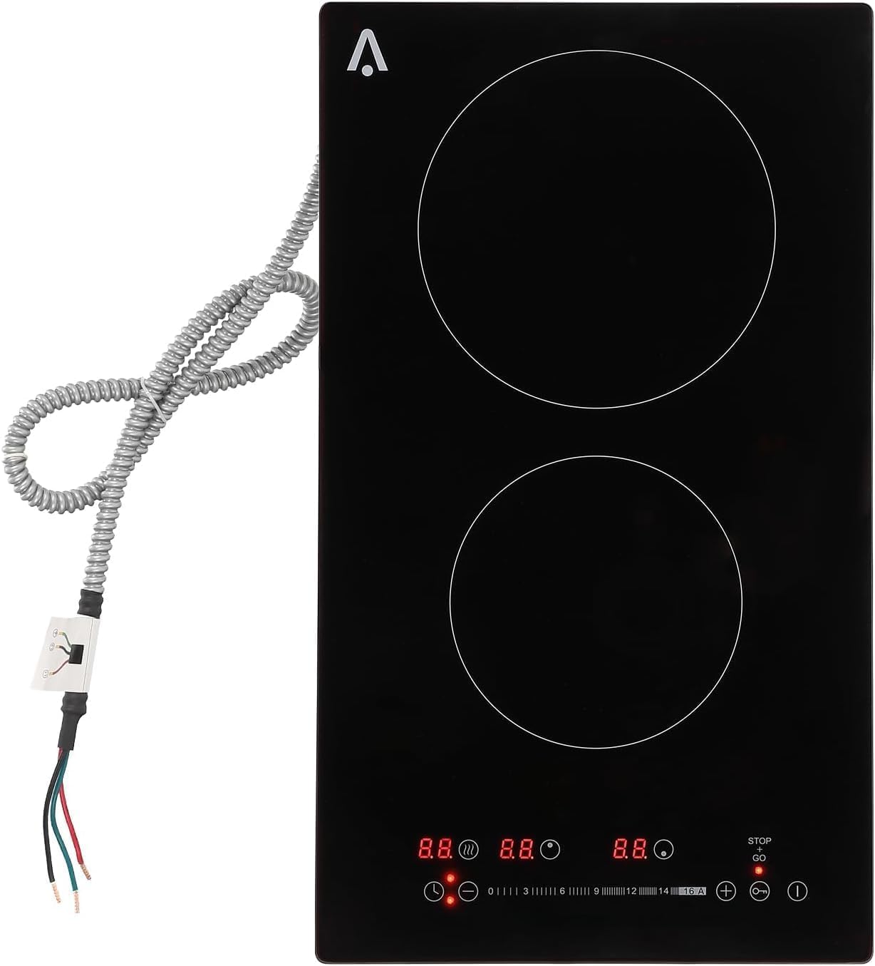 11.6" Electric Cooktop - 3000W Dual Burner Ceramic Glass Stovetop w\/Child Safety Lock & Overheat Protection, 240V Hardwired, Fast Heating for All Cookware