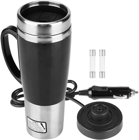 Car Heating Cup, 12V Electric Travel Mug, 450ml Stainless Steel Coffee Tea Cup with Cigarette Lighter Plug, Vacuum Insulated