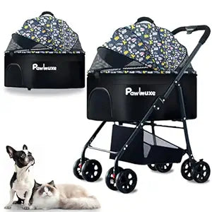 4 Wheels Pet Stroller 4 in 1 Pet Stroller with Detachable Carrier for Small & Medium Dogs Cats up to 55 lbs Easy-Folding Travel Dog Wagon with Car Seat Breathable Mesh,Blue Cartoon