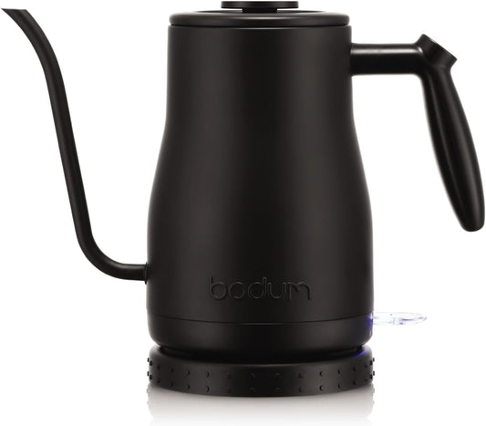 Bodum 34oz Bistro Gooseneck Electric Water Kettle, Pour Over Coffee & Tea, Stainless Steel, Matte Black