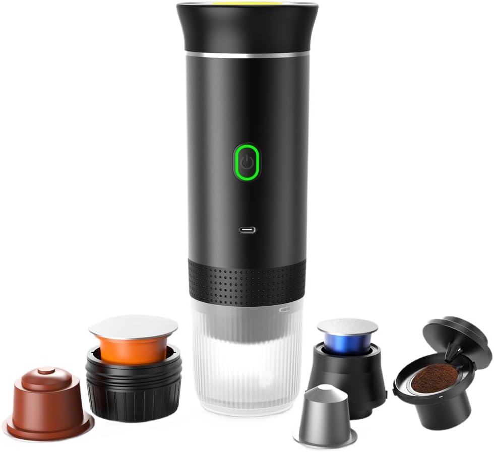 Wireless Portable Electric Coffee Maker with USB-C, Self-Heating, Rechargeable Espresso Coffee Machine for Travel, Camping, RV,Home,Office (black)