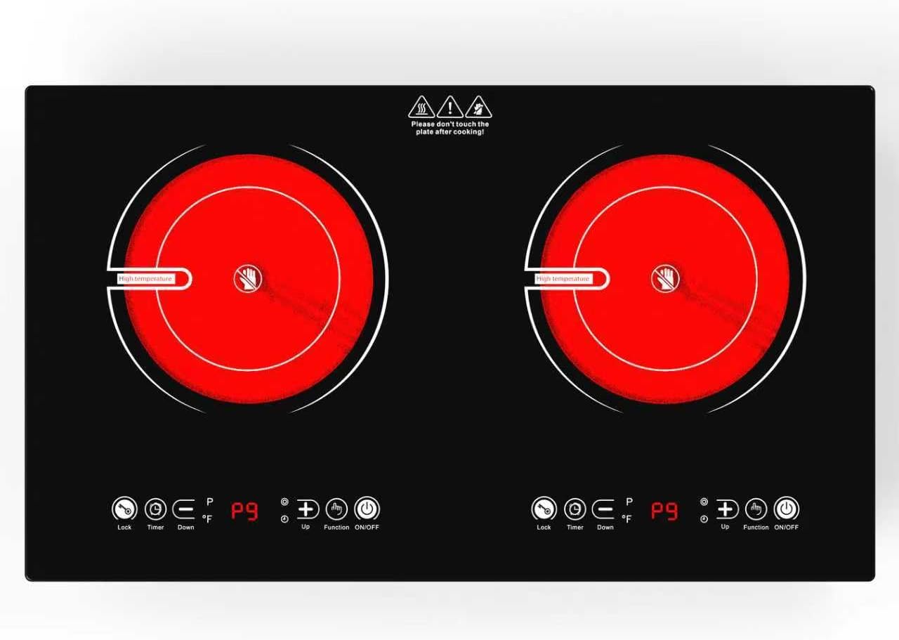 VBGK 2 Burner Electric Cooktop,110V 2400W Electric Stove Top with Touch Control,9 Heating Level,Timer & Kid Safety 2 burner cooktop.