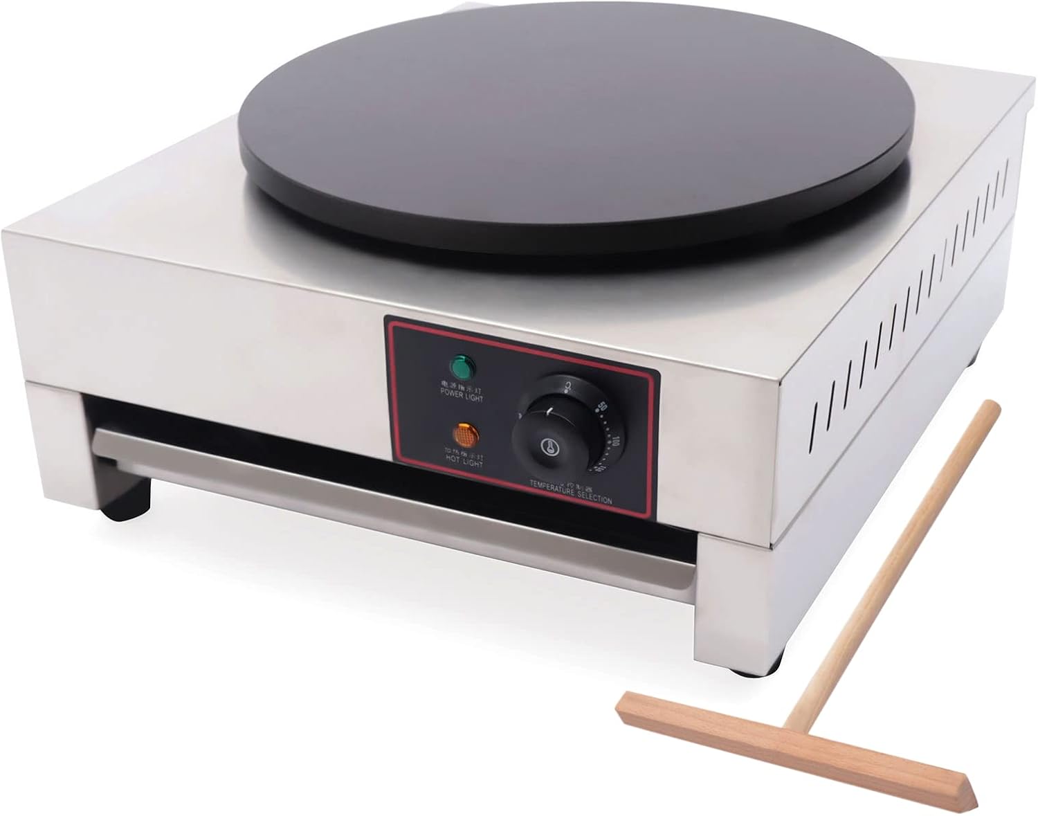 Electric Crepe Maker Griddle 1700W Commercial Crepe Maker Cooktop 16'' Large Pancake Machine Non-Stick Cereals Pancake Stove Flat Plate Crepe Griddle with Wooden Spreader