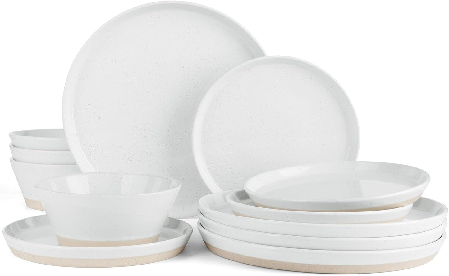 Famiware Saturn Speckled Dinnerware Sets for 4 (12 Pieces), Stoneware Plates and Bowls Dish Set - Chip and Scratch Resistant, Microwave and Dishwasher Safe, White