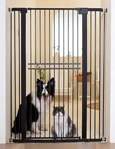 No Pawblems 55" Extra Tall Pet Gate for Cat/Dog, 29-40" Wide Auto Close Tall Dog Gate for Doorways/Hallways, 1.37" Ultra Narrow Spacing, NO Drilling Pressure Mounted, Black