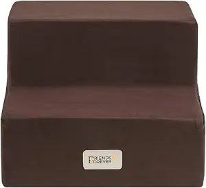 Friends Forever Milo Folding Dog Stairs for Indoor, Premium Foam Pet Steps, Safe, Comfortable Ladder, Helpful Ramp for Smaller and Older Pets, Machine Washable Removable Cover, 2 steps, Cocoa