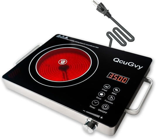 Portable Infrared Burner 3500 Electri Burner with 3 Hours Timer-Electric Hot Plate Touch Control Panel Adjustable Heating Power Glass Plate Electric Cooktop for Cooking (Black)