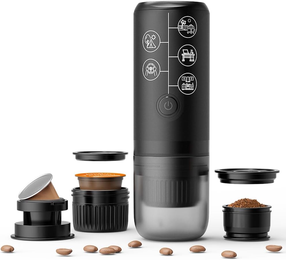 BENFUCHEN 3 in 1 Portable Espresso Machine With NO Heating Function, Type-C Charging Electric Espresso Maker, 17 Bar Mini Coffee Maker For N ESPRESSO\/DolceGustoPods & Ground Coffee On the Go, Black
