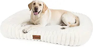 Dog Bed Large Size Dogs Washable Soft Furry Pet Bed, Calming Rectangle Large Dog Bed with Removable Cover & Anti-Slip Bottom, Orthopedic Anti-Anxiety Pet Bed with Handle, 35x27x5inches, Cream