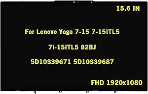 15.6" Screen Replacement for Lenovo Yoga 7-15 7-15ITL5 7i-15ITL5 82BJ 5D10S39671 5D10S39687 FullHD 1920x1080 LCD Display Touch Screen Assembly Digitizer Control Board with Bezel