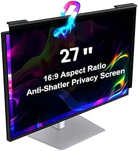 Magnetic Hanging Computer Privacy Screen Filter for 27 Inch, Removable Aluminum Alloy Privacy Shield for 16:9 Widescreen Monitor, Eye Protection Blue Light Filter